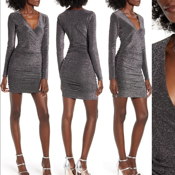 Leith Metallic Long Sleeve Wrap Dress 